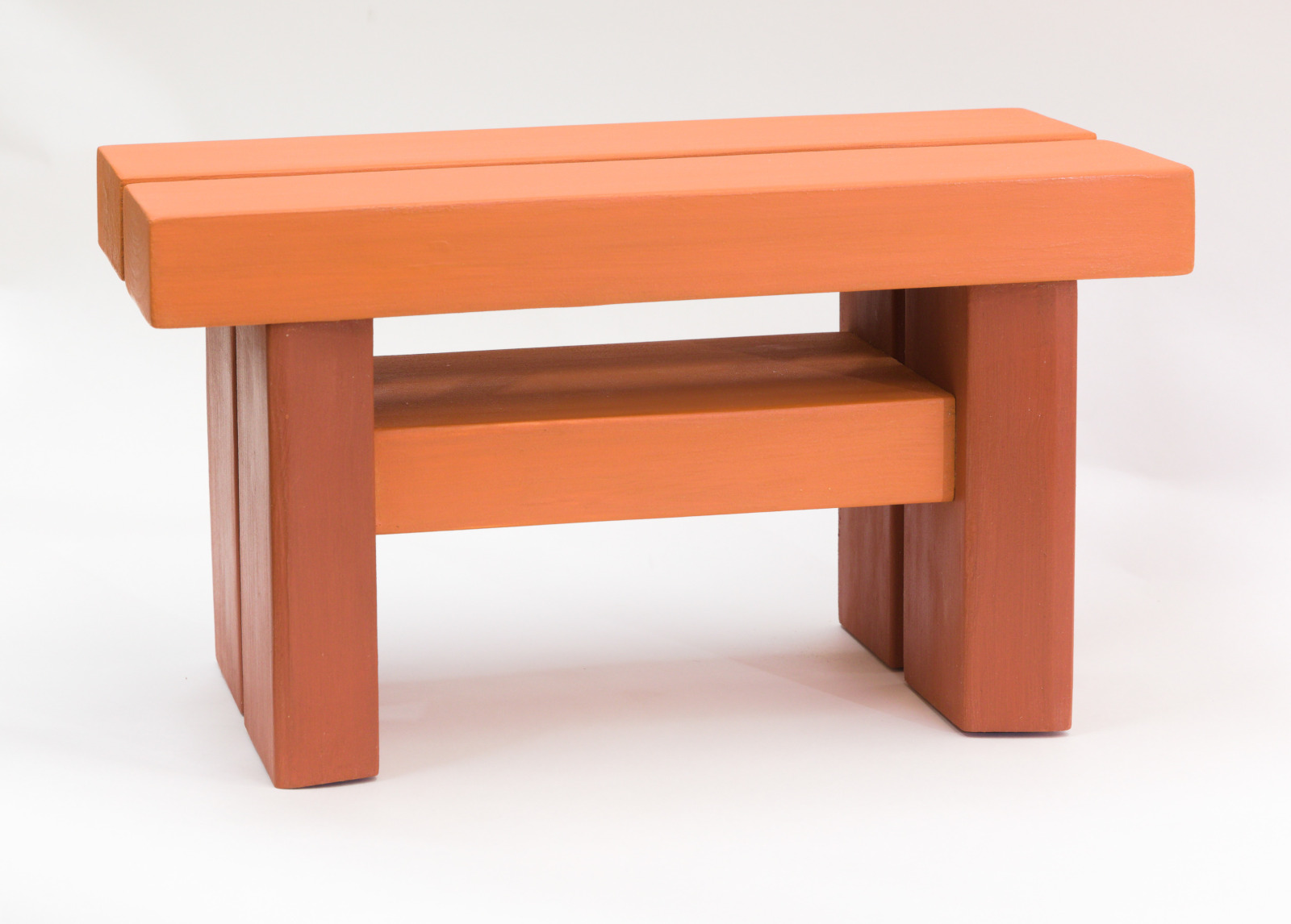 foot bench with Pumpkin milkpaint top and shelf and Redbobe legs